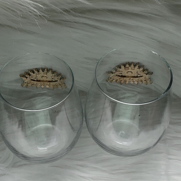 RACHEL ZOE EVIL EYE HAMSA STEMLESS WINE GLASS DRINKWARE - Picture 5 of 8
